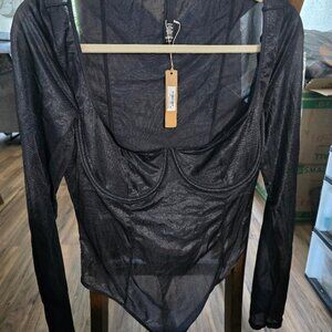 SKIMS Glissenette Thong Bodysuit ONYX Sz L NWT